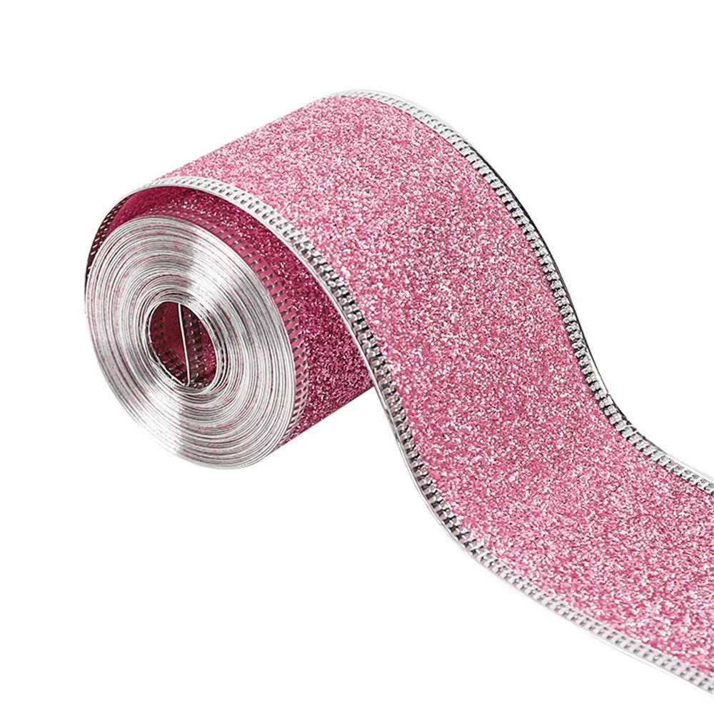 2mx6.3cm Glitter Dekorativa Band Rött Silver Guld Rosa Band Med Järntråd Juldekorationsband För Hantverk Rosetter