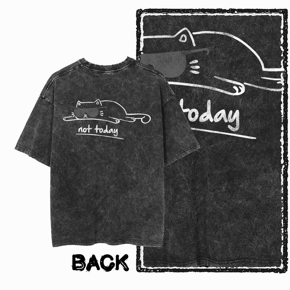 G55 Back Print Cotton Cool Cat Graphic Men T-shirt | Acid Washed Streetwear Big Size Vintage O-neck Men's Tee Tshirt