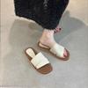Sheepskin one-word slippers women's summer wear Korean version of French evening breeze with skirt temperament soft leather flat-bottomed cool slipper