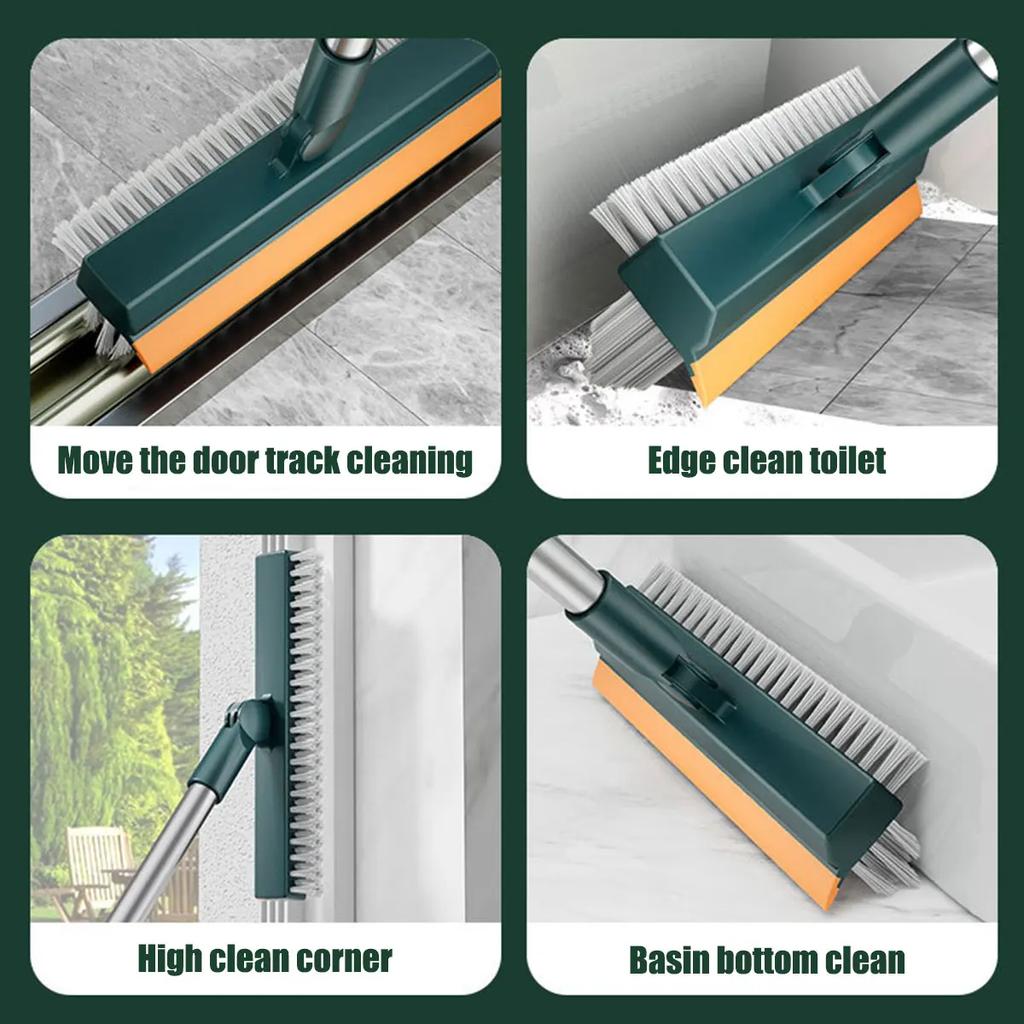 Floor Scrub Brush with 44 Inch Adjustable Long Handle 3 In 1 Multifunctional Scrape and Brush 45° Rotating Stiff Bristles NEW