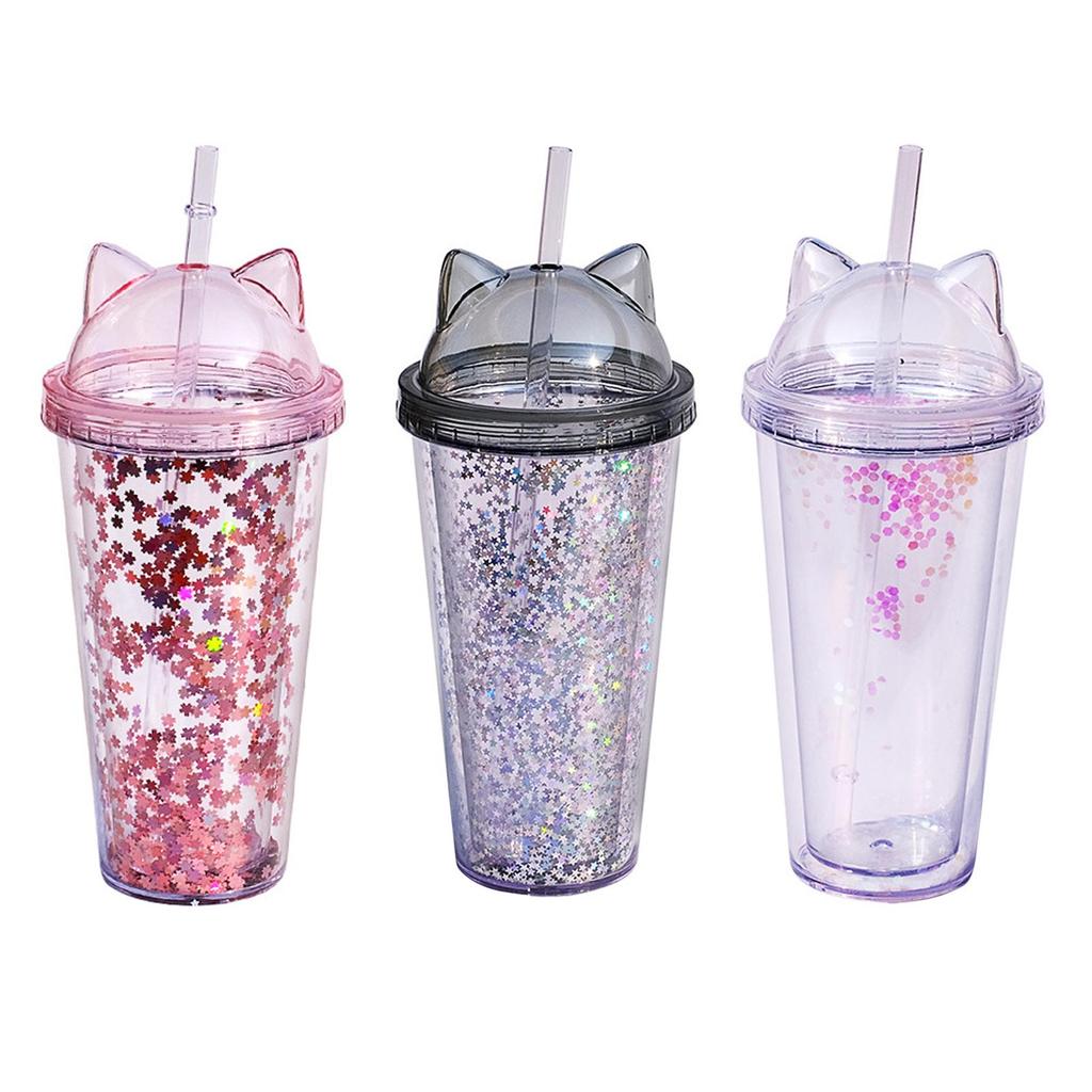 420ml Double Wall Tumbler Cup Flash Powder Cup for Shopping Hot and Cold Tea