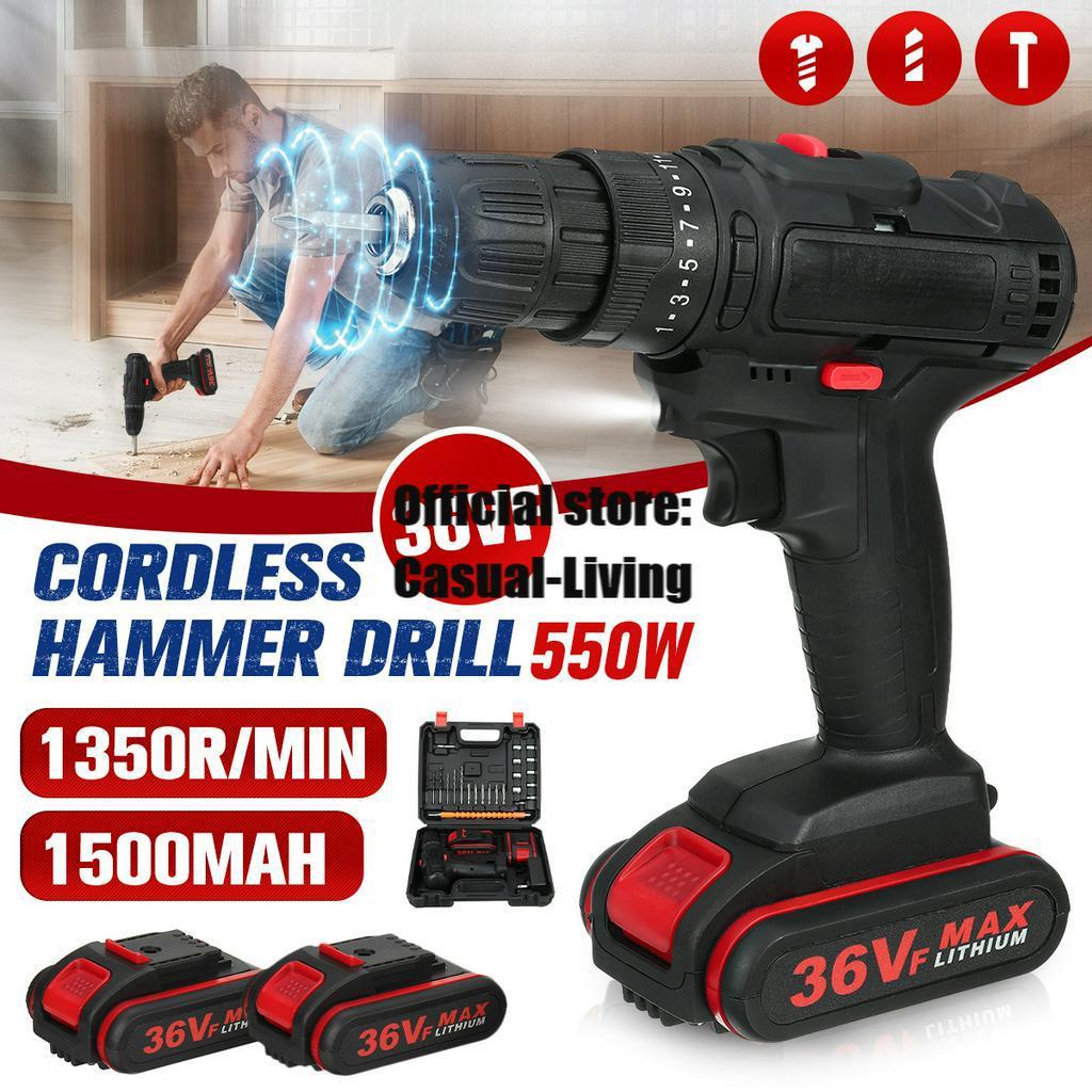 Electric Screwdriver Drill 25+3 Cordless Drill Torque With 2Pcs Battery Electric Hammer Impact Drill Power Tool 36V