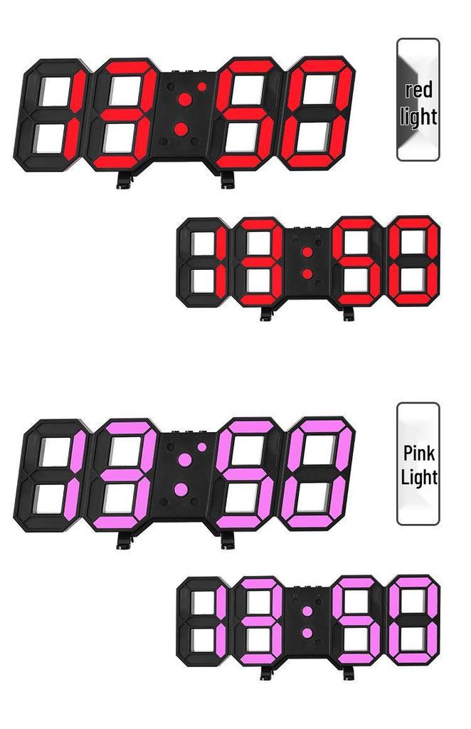 Large 3D LED Wall Clock with Remote Control, Black Face, Hangable/Standalone, Korean Style