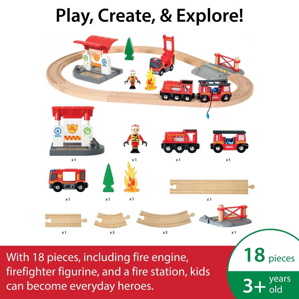 BRIO Fire Rescue Set 33815, for ages 3 and up. [Toy, Wooden Toy, Wooden Rail, Rail Set, Gift (Birthday/Christmas)]
