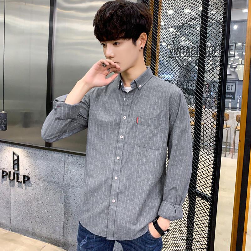Men's Long-sleeved Korean Version of Trendy Handsome Men's Clothes Trendy Men's Spring and Autumn Tops Casual Striped Shirts
