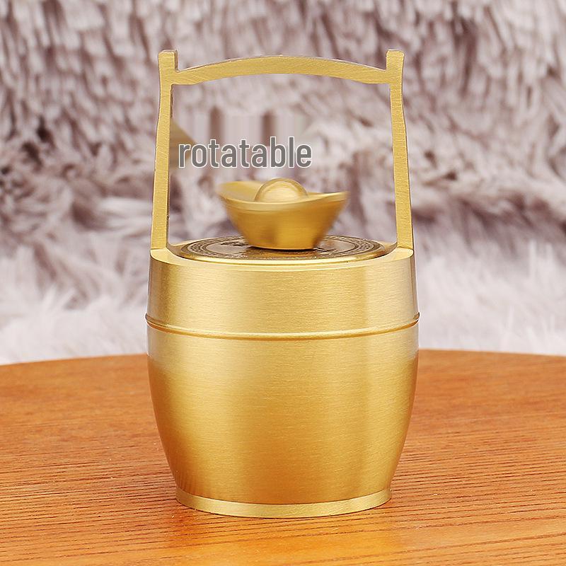 Large Polished Brass Bucket Ornament – Creative Desktop Treasure Character Decoration