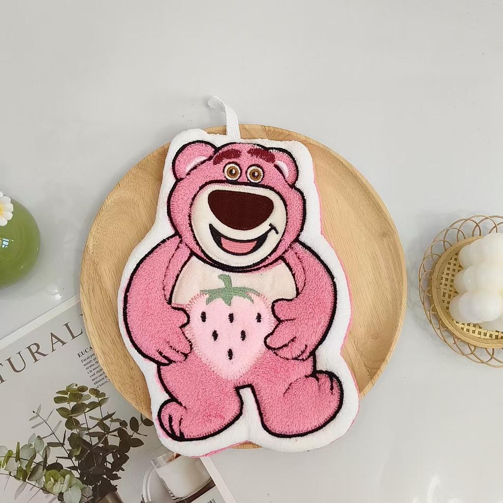 Thickened coral fleece strawberry bear hand towel hanging cute cartoon bathroom children's hand cloth kitchen suction hand wipe