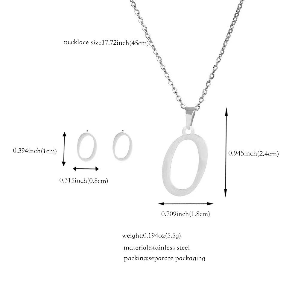 Stainless 26 Letter Initial Earring and Necklace Set Tarnish Jewelry Gift