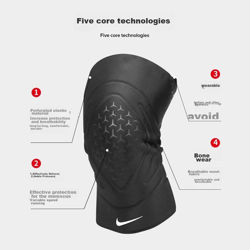 NIKE Professional Sports Knee Brace for Basketball, Badminton, Hiking, Running, Meniscus Protection N1000674010 Single Piece Size L
