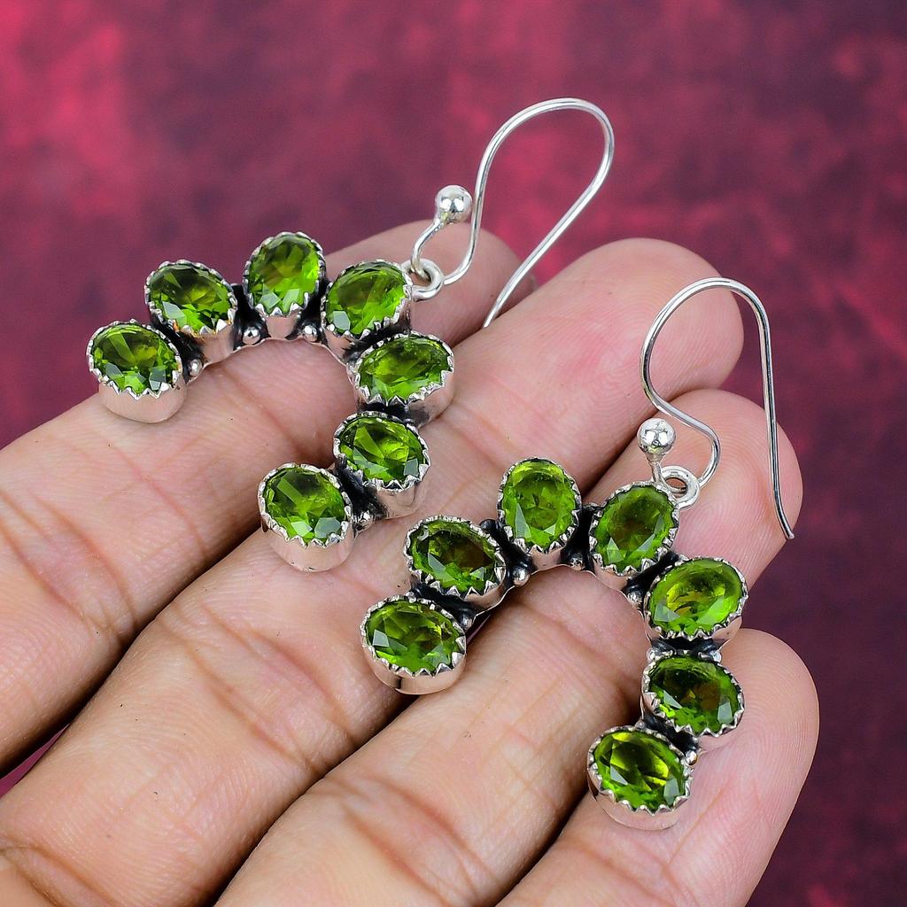 Peridot Jewelry, 925 Solid Sterling Silver Earrings, Handmade Gemstone Jewelry Earrings Gift For Love