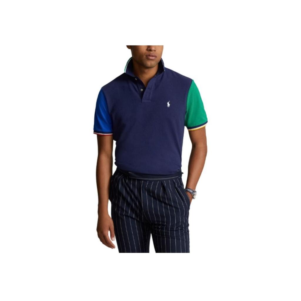 Polo Ralph Lauren Polo Shirt With Button Short Sleeves Slim Fit Straight Cut Men Tops Blue 710934904-001