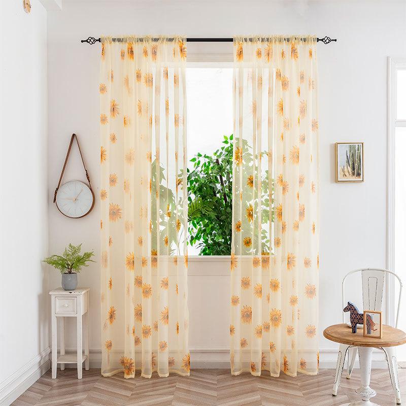 

Прозрачные шторы с вышивкой подсолнечника, полузатеняющие занавески, украшение для дома, гостиной, окна 1*2m жёлтый