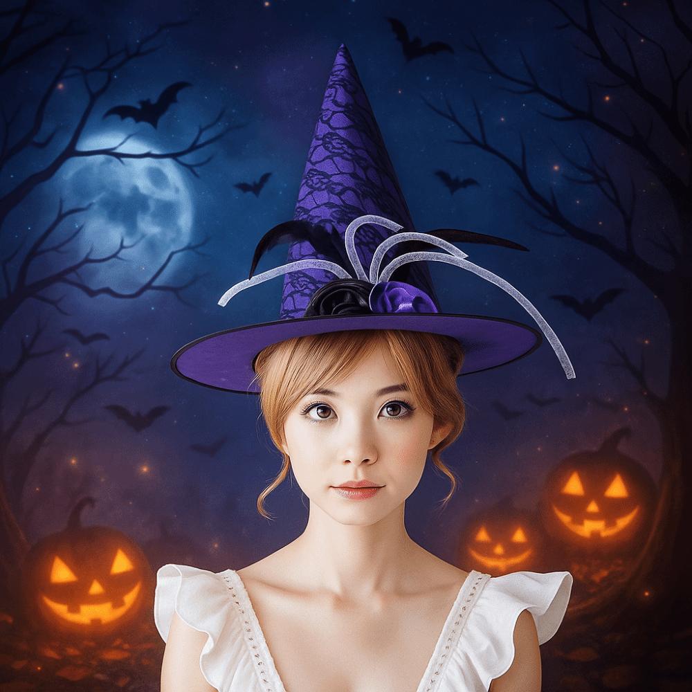 Foldable Flower Wizard Cap Rose Feather Halloween Cap Funny Halloween Witch Hat  Women