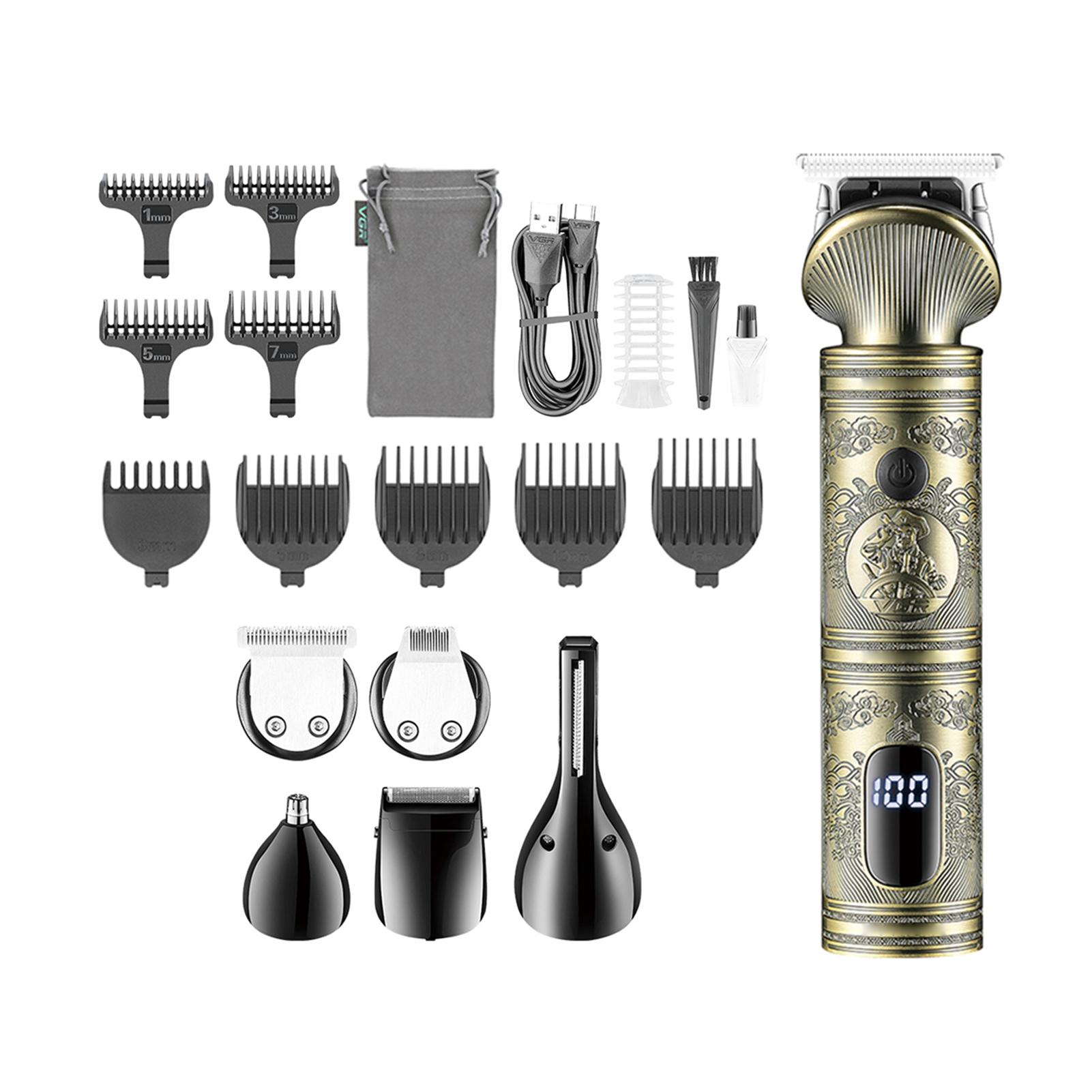 

Professional Retro Engraving All Metal Hair Clipper LED Display Fast Cutting Rechargeable Cordless Hair Trimmer Kit for Men Styling Gold