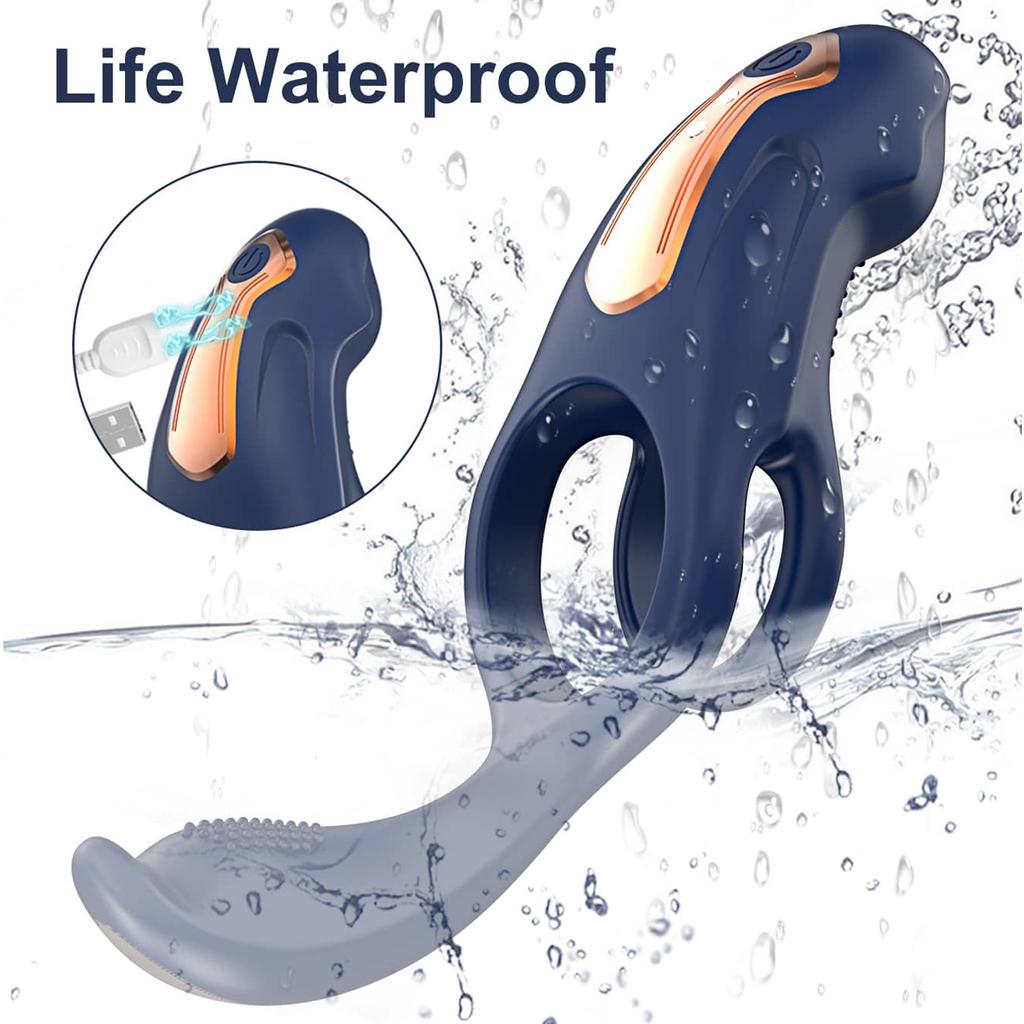 Vibrating Penis Ring Sex Toy - 3 In 1 Penis Ring  Vibrator with 10 Vibration Patterns, Clitoral and Perineal Stimulator  for Male Erection Training