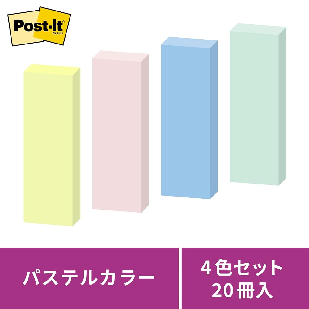 3M Post-it Notes Strong Adhesive Thin Pastel Color 75×25mm 90 Sheets Pads 5001SS-K