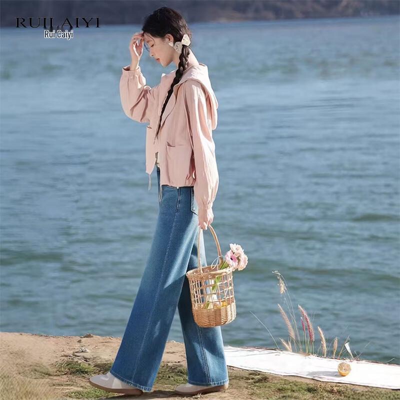 RUILAIYI Women's Four-Way Stretch High-Waist Straight-Leg Denim Jeans