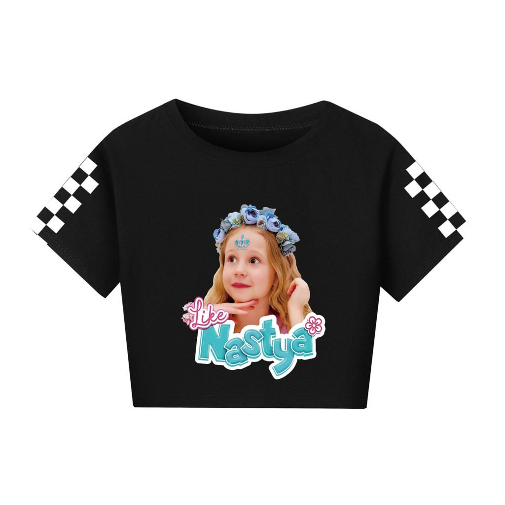 

5530 Kids Girls Nastya Print Short Sleeves Short T-Shirt 140cm чорний