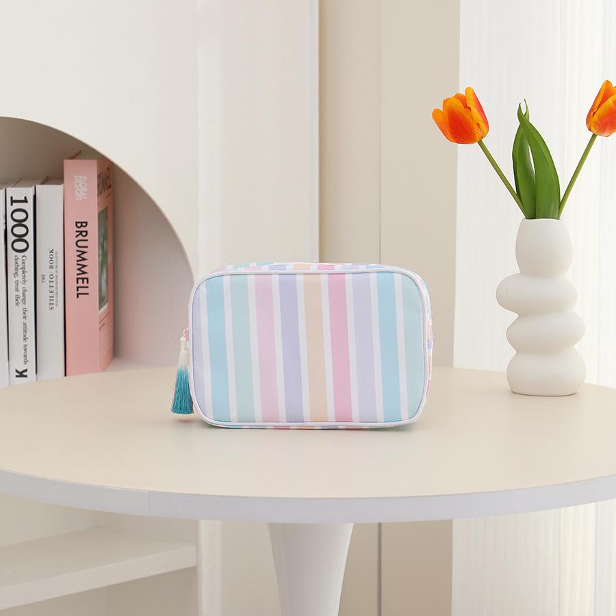 New Stripes Makeup Bag Simple & Fresh Cosmetic Pouch for Travel Portable Toiletry Organizer Polyester Lipstick Storage Case