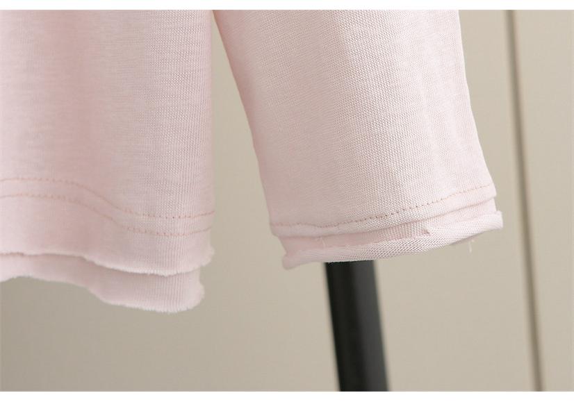 Plus Size Women's Long Sleeve Spring Top - Frayed Hem Snowflake Cotton Shirt, Simple Inner Layer T-shirt for Chubby Girls