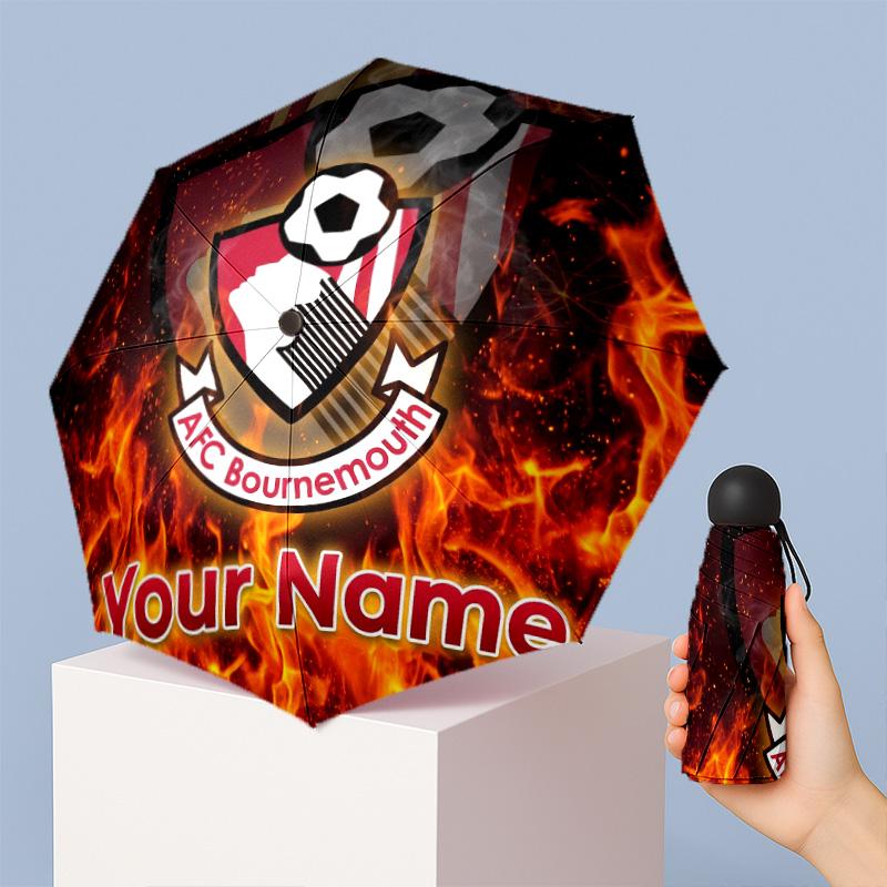 Bournemouth Football Manual Five Fold 8 Rib Umbrella Support Custom Text, Lightweight Travel Umbrella