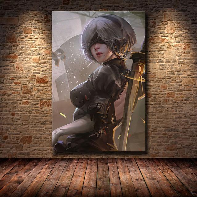 

Nier Automata Fight Game Girl японские аниме-плакаты и принты для гостиной, дома, спальни, игровая комната, украшение, настенная художественная картина 21x30 No Frame