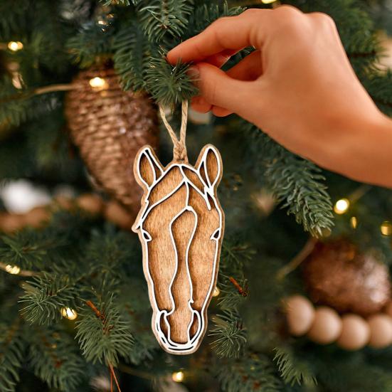 Dřevěná závěsná dekorace hlavy koně Farmářský rustikální kůň Podkova Vánoční stromek Závěsná ozdoba Přívěsek