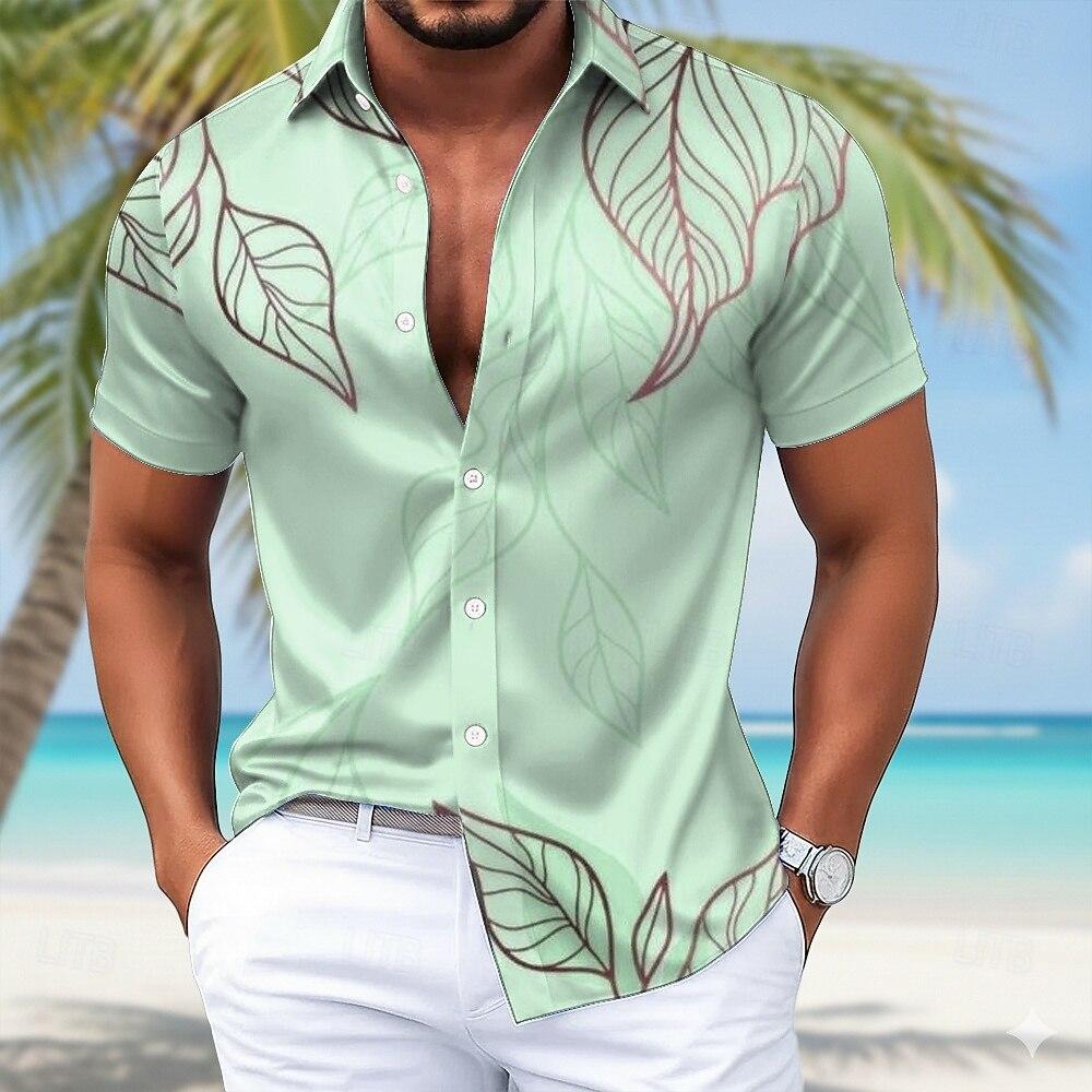 Men's Coconut Tree Tropical Hawaiian Shirt, Short Sleeve Turndown Collar 3D Print Button Up Shirt