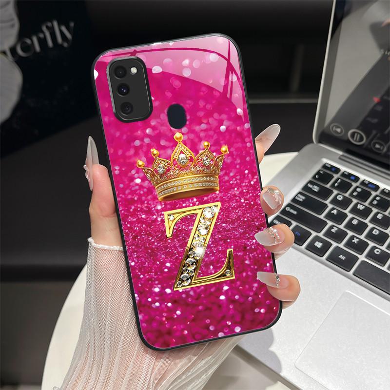 Für Samsung M21 M31 M21S M31S Hülle Modische Buchstaben Hartes Gehärtetes Glas Rückseitenabdeckungen Für Samsung Galaxy M30s M 31 M 21 Handyhülle