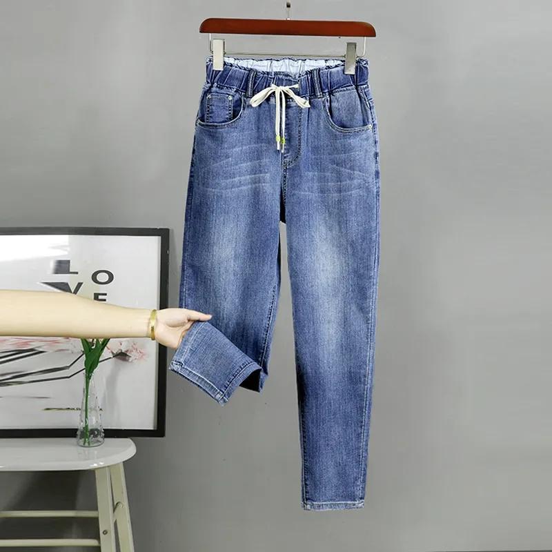 

Fashion Women s Jeans Spring Autumn Denim Harem Pants Loose Large-size Elastic-waist Vintage Casual Trousers Female Jeans M