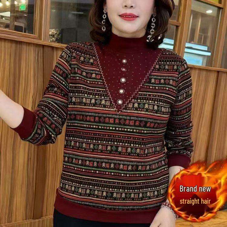 

Trendy Versatile Rhinestone Sweatshirt with Semi-high Collar & Velvet Lining XL (recommended for 90-110 jin)