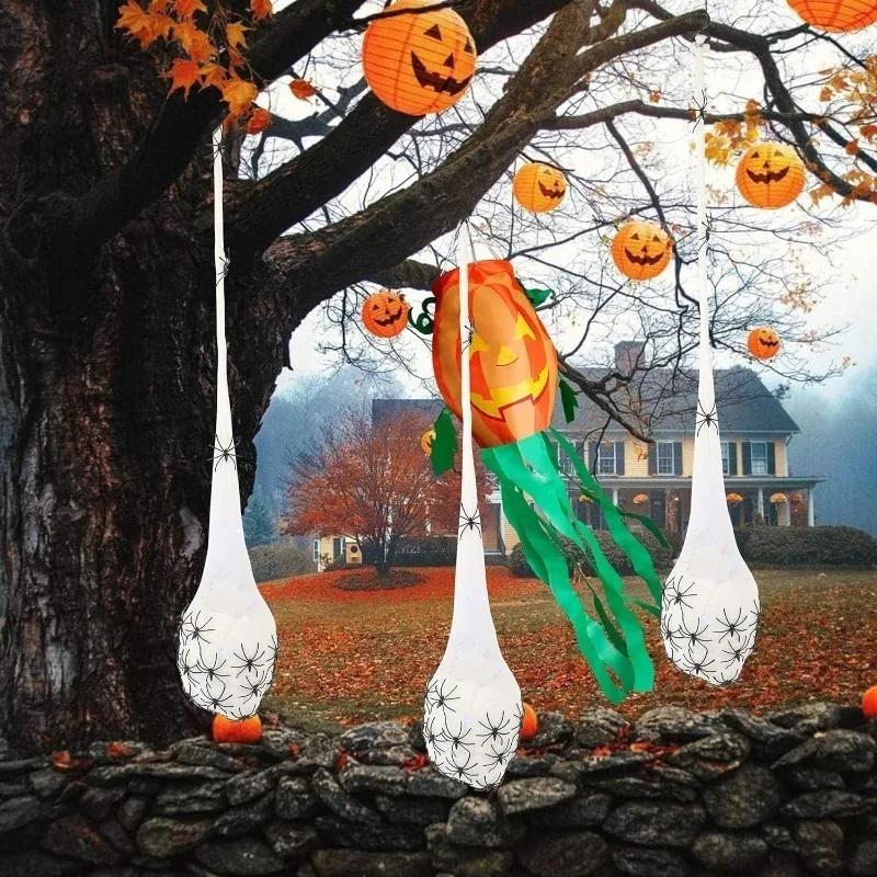 Light-up Halloween Spider Egg Web Hanging Decoration for Outdoor Porch Lawn Wall Creepy Party Decor Spooky Glowing Decoration