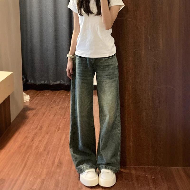 

Women s Retro Green High Waist Wide-Leg Jeans - Plus Size, Slimming, Autumn/Winter. XL