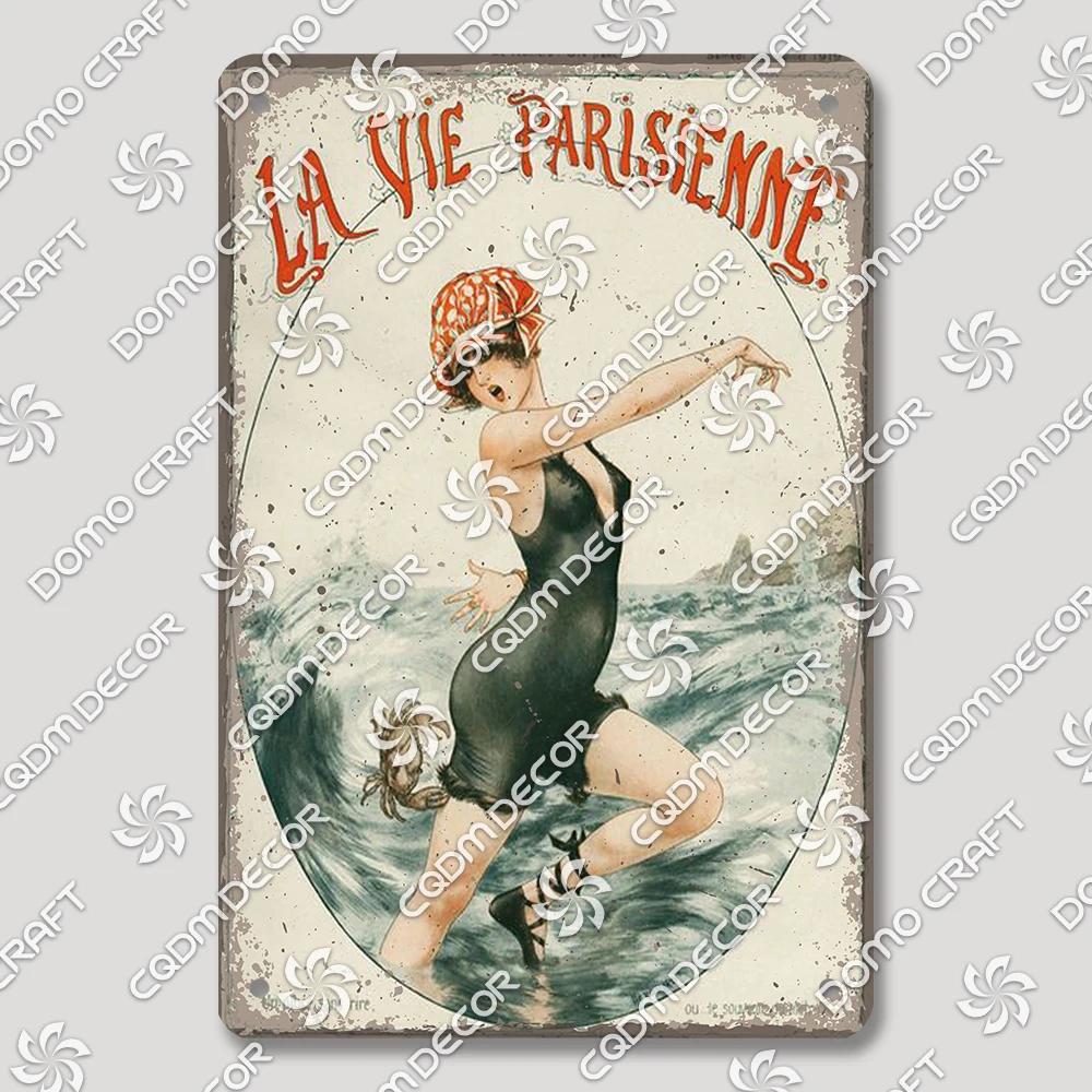 Vintage Znak Metalowy Blaszany Dziewczyny Wędkujące Retro Kobieta z Psami Dekoracja Ścienna dla Klubu Wędkarskiego Dom Wiejski