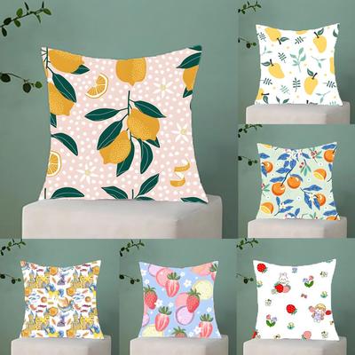 Full Print Fruit Print Pattern Pillow Case Anti-Dustmite Pillowcase Invisible Zipper Silky Short Plush Sofa Cushion Cover