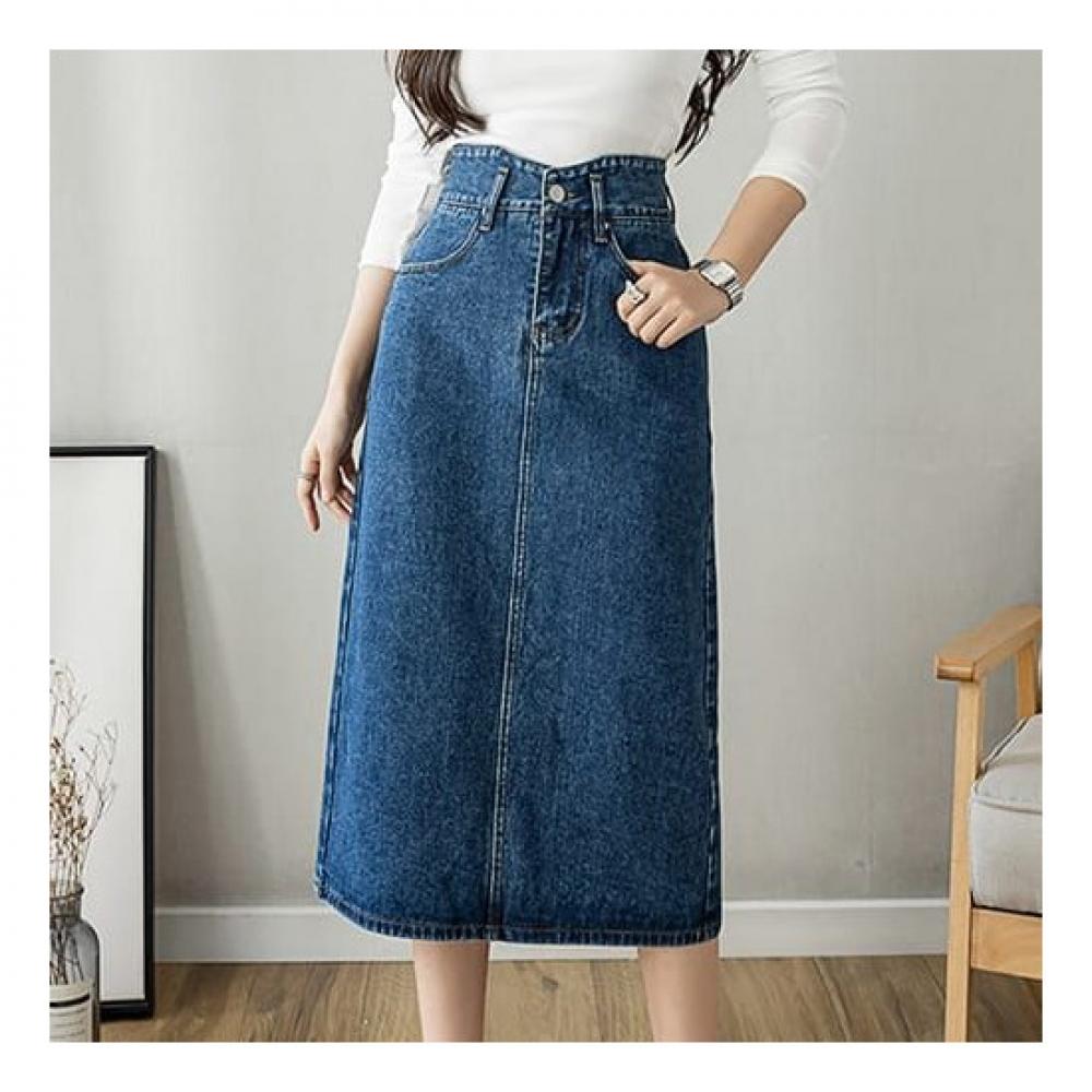 Navava Women S Vintage Hem Slit Denim Skirt nS340