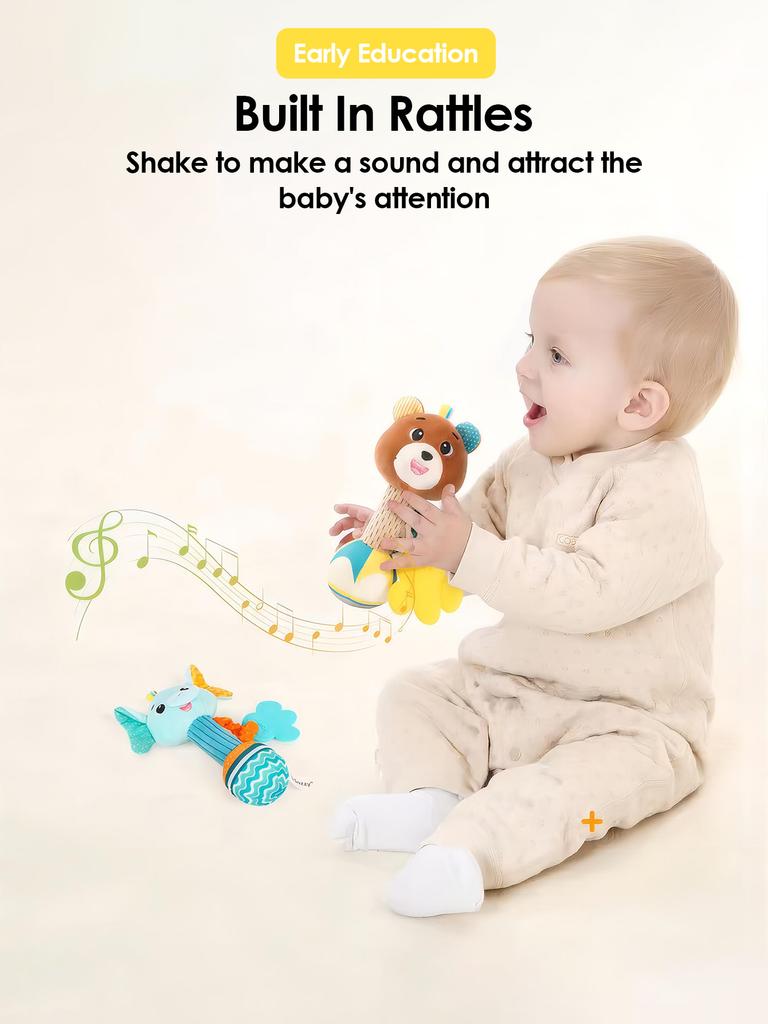 Non-Toxic 1Pcs 0-6 Months Dental Gum Hand Grip Plush Doll Can Bite Practice Grasping Parent Baby Interactive Puzzle Rattle Soothing Toy