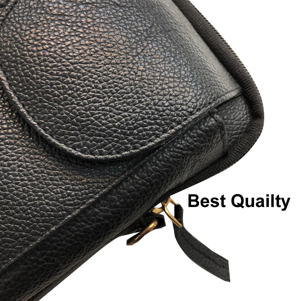 RSINC Herr & Dam Liten Mobiltelefon Axelväska med Plånbok att Hänga, Läderpåse för Damer, Designer, Justerbar Rem | Svart Läderpåse