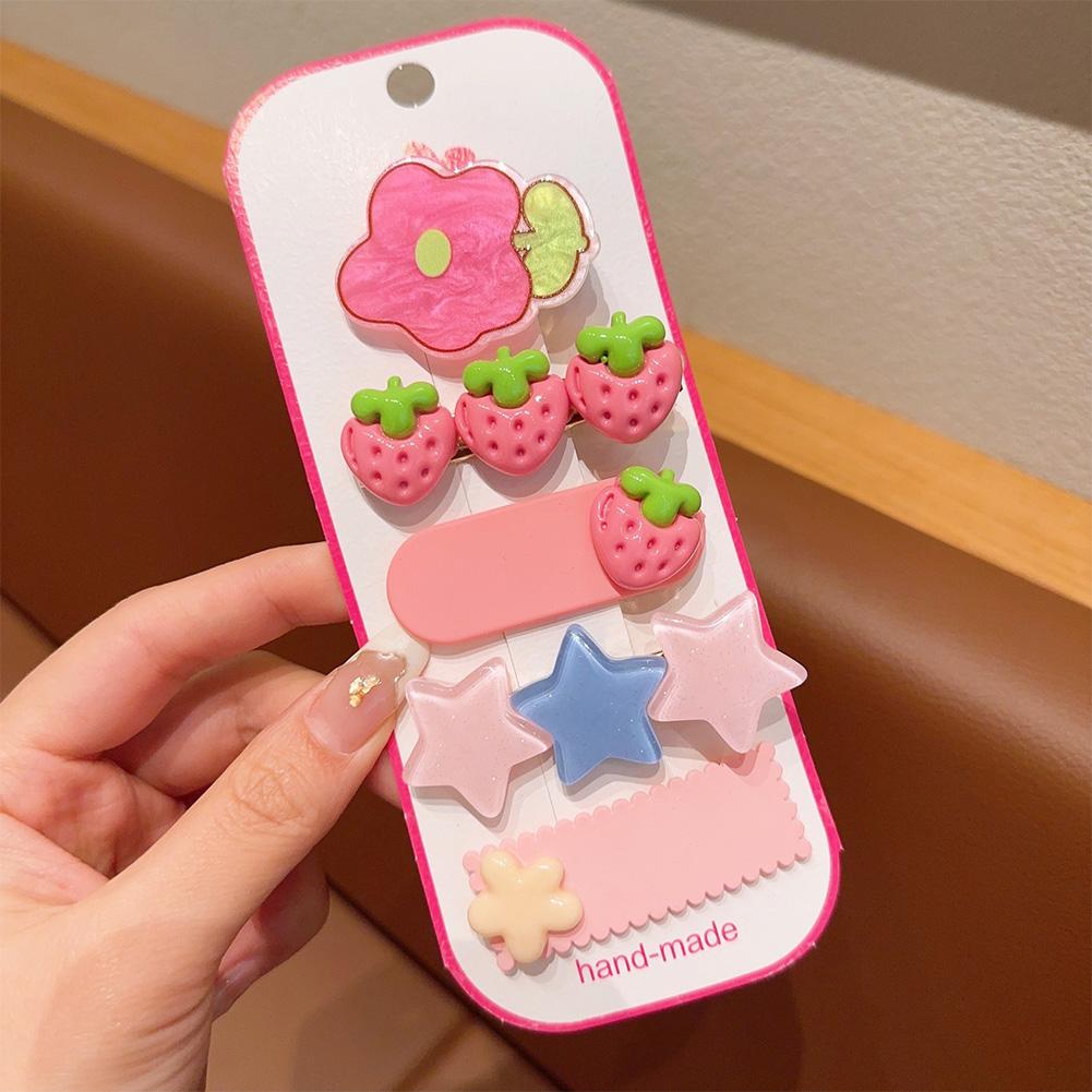 5pcs/set Dopamine Colorful Children's Hair Clip Cute Cartoon Flower Heart-shaped Hairpin Bangs Hair Clip Headwear Hair Accessories