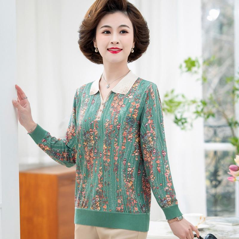 Spring top female grandma lapel floral elderly clothes female spring and autumn mother bottoming shirt new