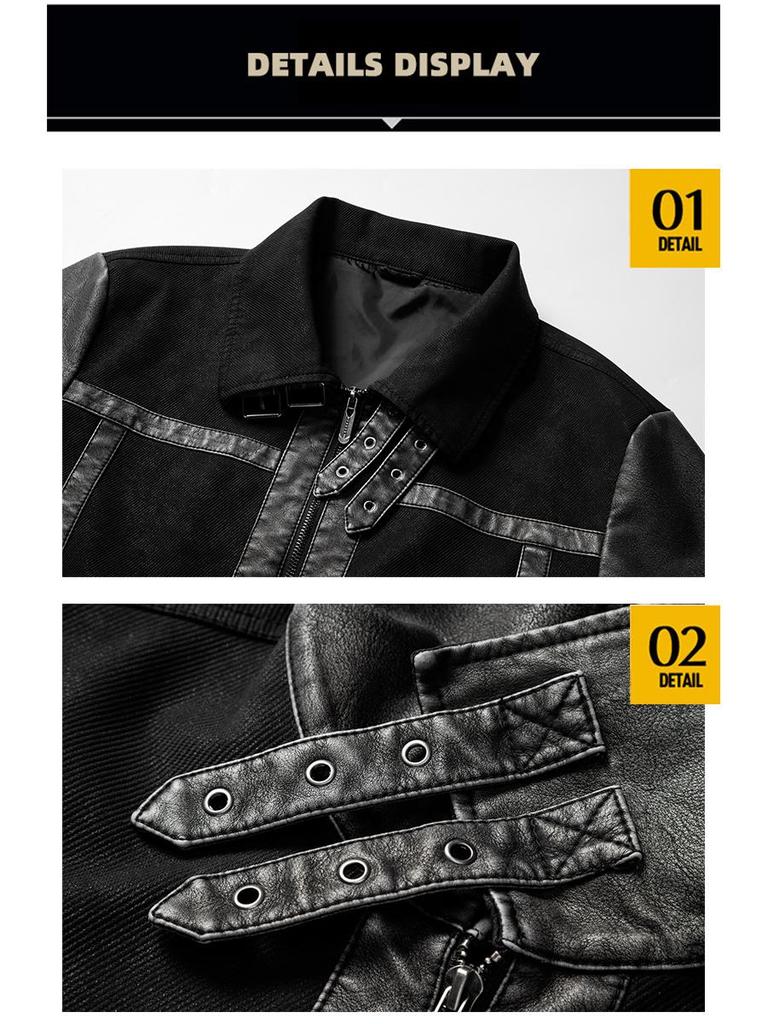 Men's Retro PU Leather Motorcycle Jacket - Autumn/Winter Patchwork Style