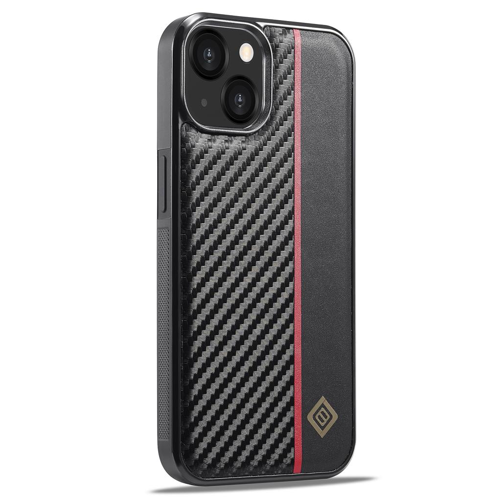 LC.IMEEKE For iPhone 13 6.1 inch Back Case Carbon Fiber Texture PU Leather Coated TPU+EVA Phone Cover