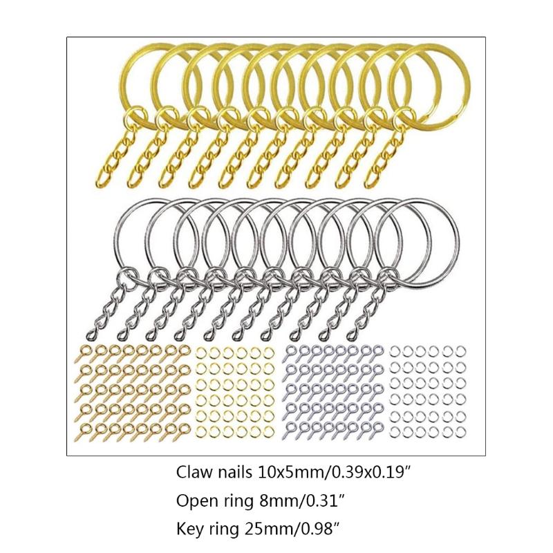220 Pcs Resin DIY Crafts Jewelry for Key Ring with Chain Jump Rings Screw Eye Pins Golden Silver Keychain Rings Set