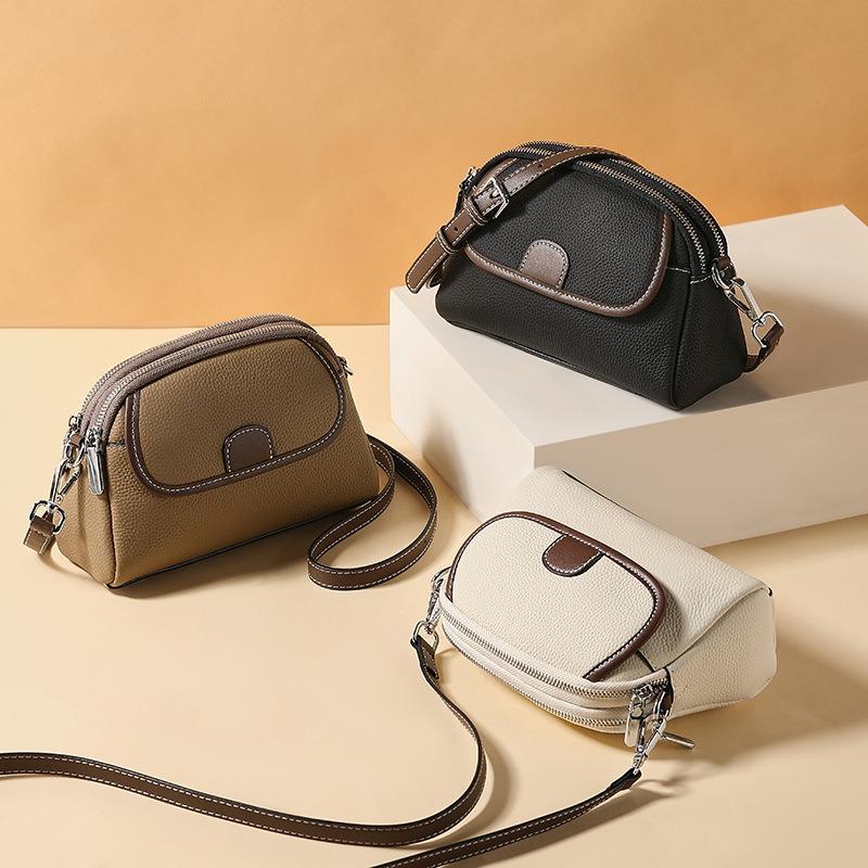 New fashionable versatile large-capacity leather women's mobile phone bag, first-layer cowhide high-end women's messenger small square bag