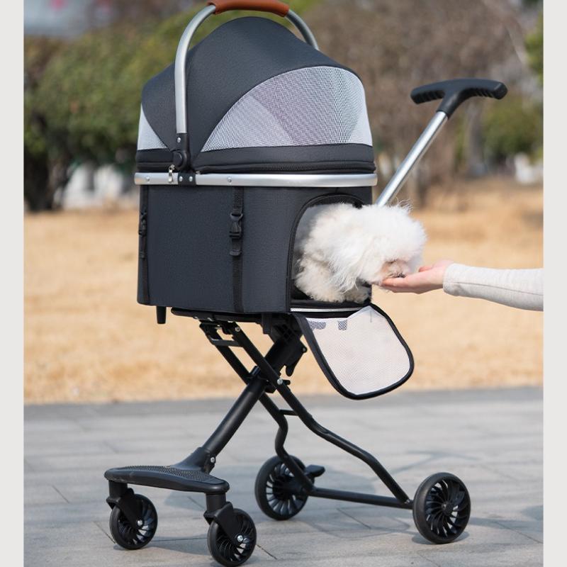 Luxury Pet Stroller Lightweight Foldable Cat Dog Carrier All-in-One Travel Pushcart with Canopy Breathable Design for Dog Seats