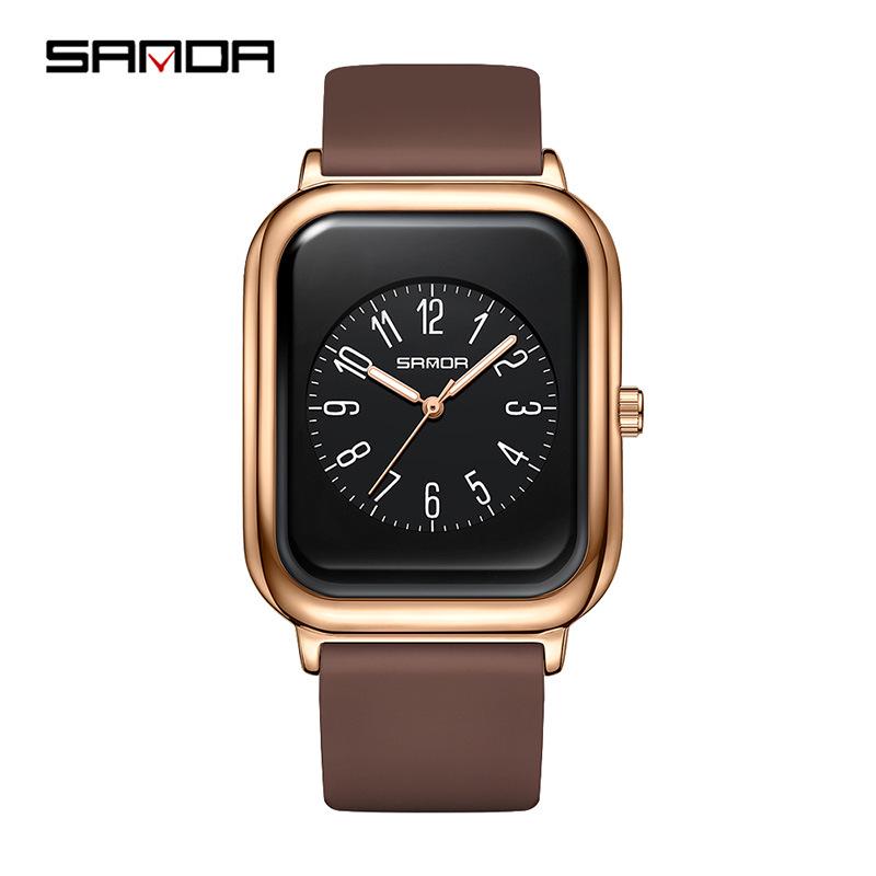 Sanda Quartz Retro Square Watch: Simple Bar Index, Calendar, Waterproof, Business Casual, Unisex Strap