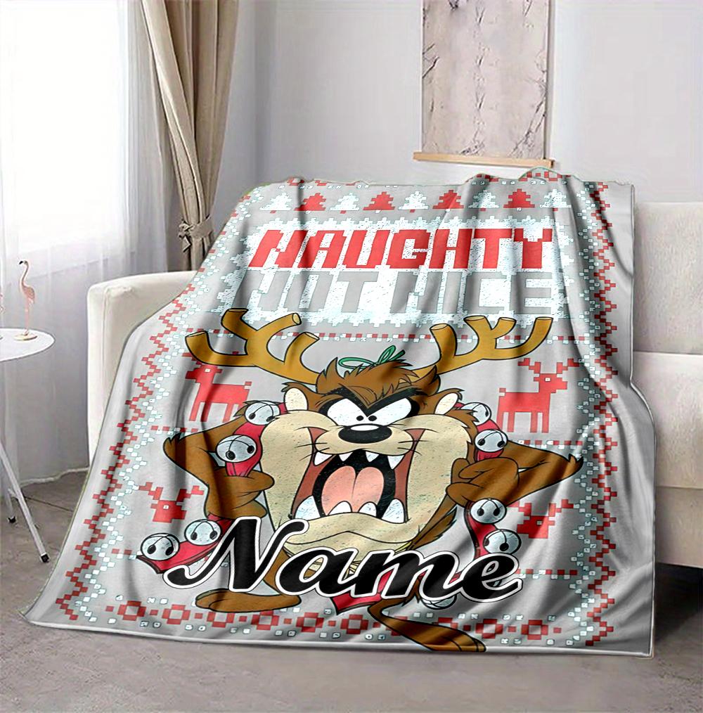 Custom Name Tazmanian Devil Flannel Blanket Throw Blanket Soft Warm Sofa Bed home Decor Unique Gift