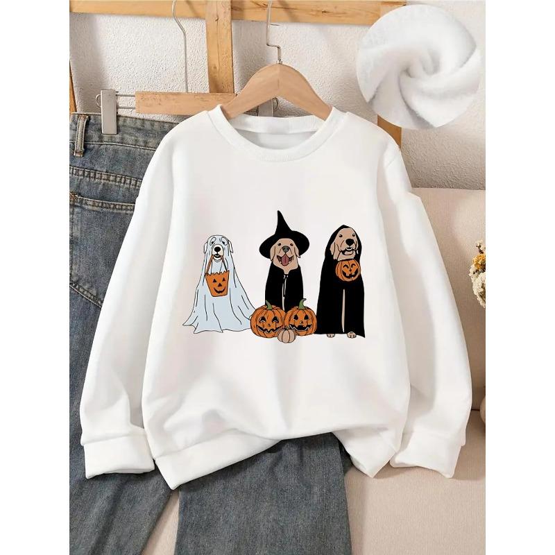 Girls Cute Puppy & Pumpkin Print Sweater or T-Shirt - Western Fall Outfit, Cozy Long Sleeve Top for & Little Girls 110 белый
