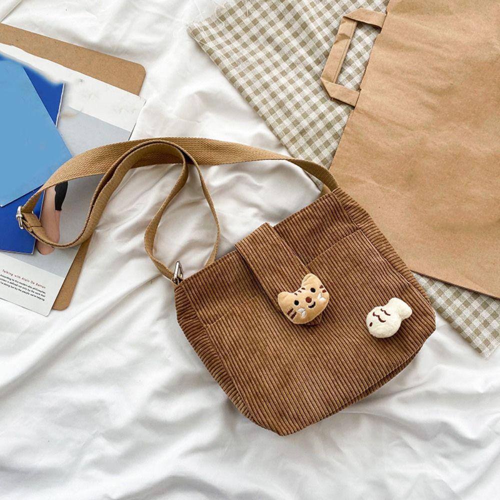Retro Corduroy Crossbody Bag Large Capacity Velvet Shoulder Bag Portable Mini Corduroy Bag  Women