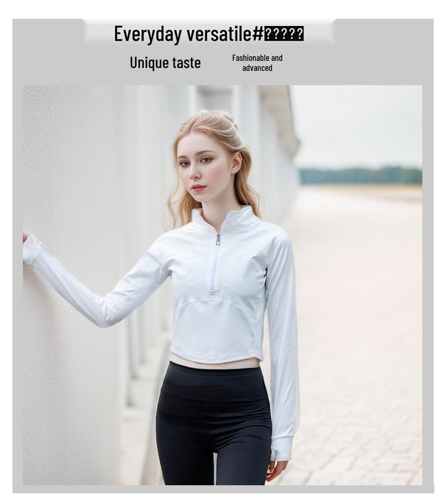 Women's Slim Fit Stand Collar Yoga Wear Long Sleeve T-Shirt - Stylish & Elastic for Autumn